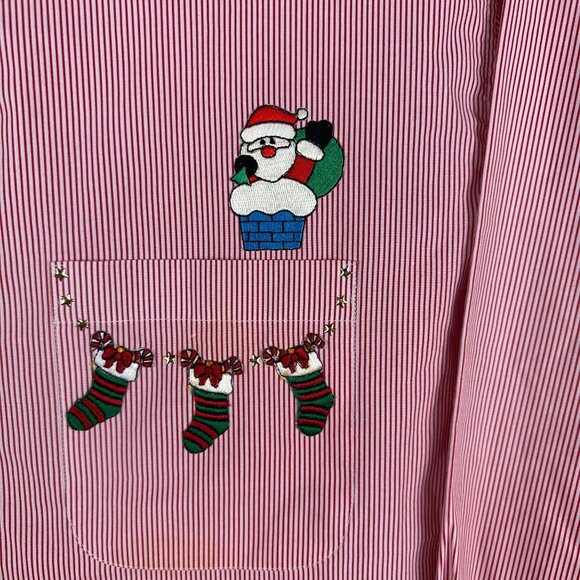 Vintage Hana Christmas-Themed Red & White Striped Womens Button-Up Shirt XL - Picture 6 of 8